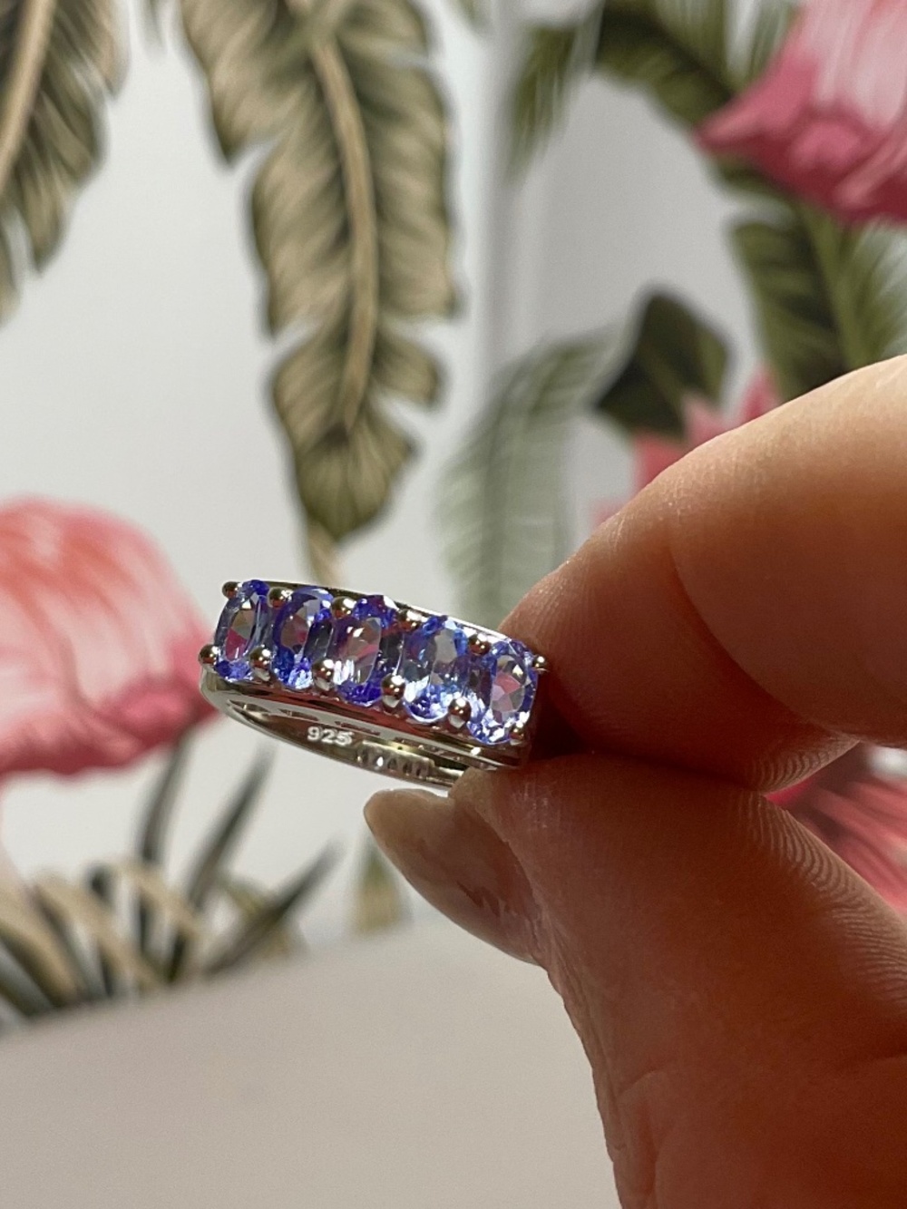 Vintage Tanzanite 5-Stone Half Eternity Band Ring, 925 Sterling Silver